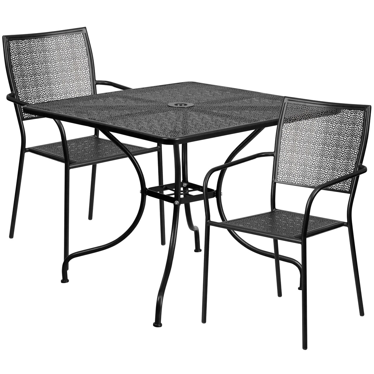 Emma and Oliver Commercial Grade 35.5" Square Metal Garden Patio Table Set, 2 Square Back Chairs